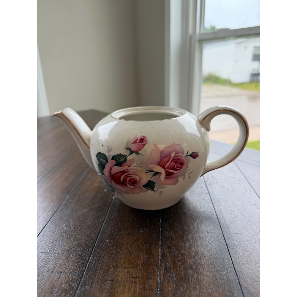Vintage Heatmaster England Staffordshire Pink Rose Teapot Gold Trim No Lid